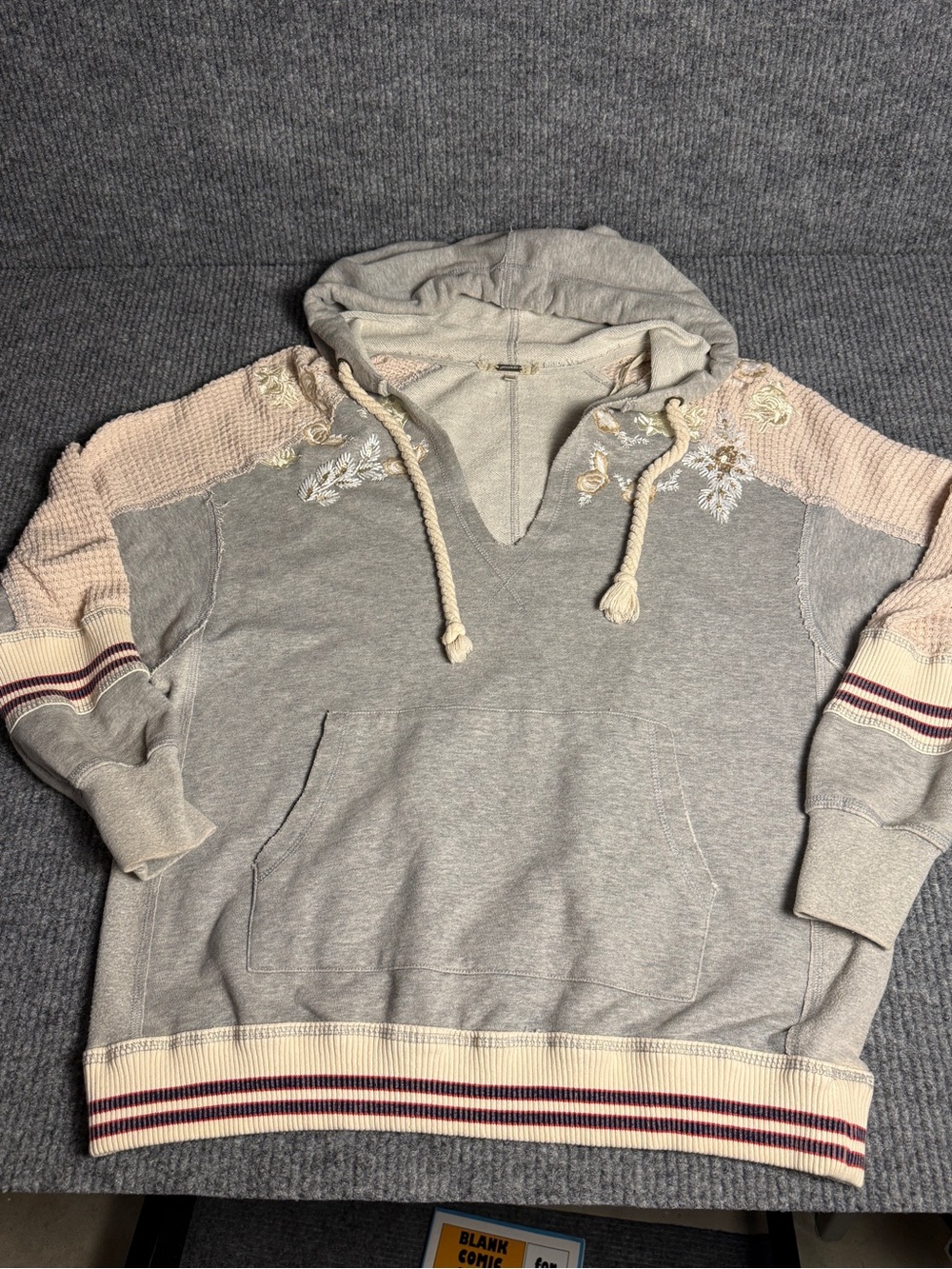 Gimmicks by BKE Mixed Media Gray Hooded Sweatshirt with Embroidered Shoulders